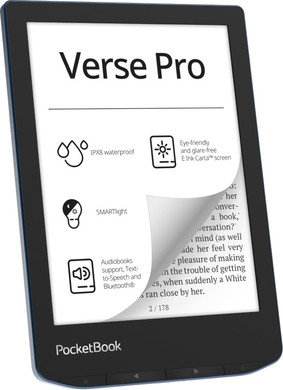 PocketBook Verse Pro E-Reader Impermeabile 16 GB Touchscreen E-Ink Carta™ HD da 6'' con WiFi e Bluetooth - Azzurro