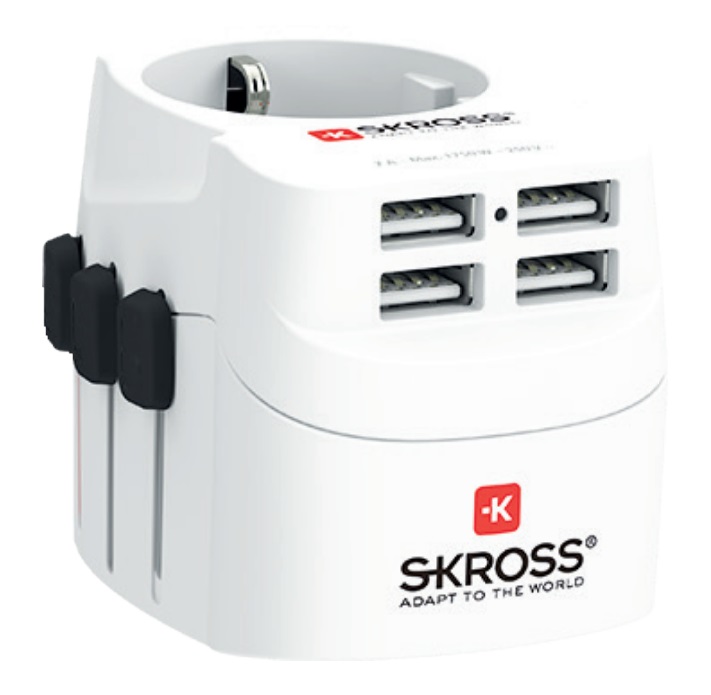 SKROSS 1.302471 Adattatore Universale da Viaggio con 4 Porte USB (4x4.8A) - Protezione Anti Scossa