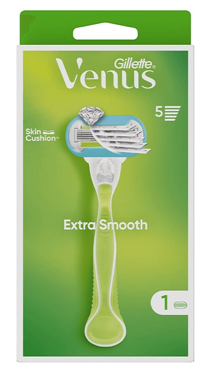Gillette Venus Extra Smooth - Rasoio da donna a 5 lame con rivestimento simile al diamante e cuscino idratante, 1 pz
