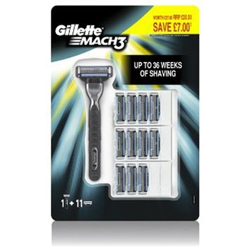 Gillette Mach 3 Rasoio 12 Lame di Ricambio per Uomo - Rasatura Dolce e Striscia Idratante