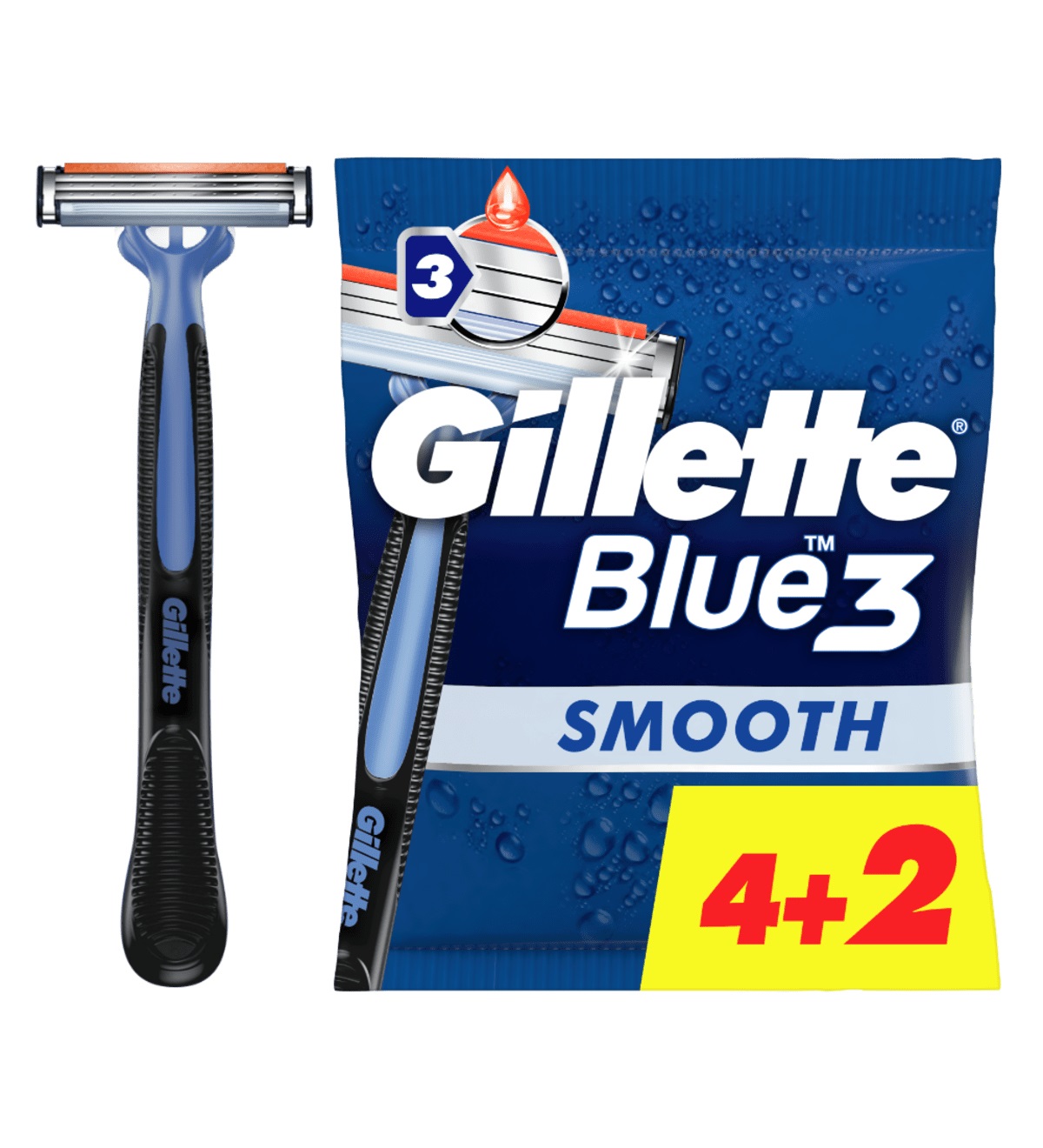 Gillette Blue3 Rasoio Usa e Getta - 3 Lame, Confezione da 4 2 Pezzi (6 Totali), Striscia Lubrificante