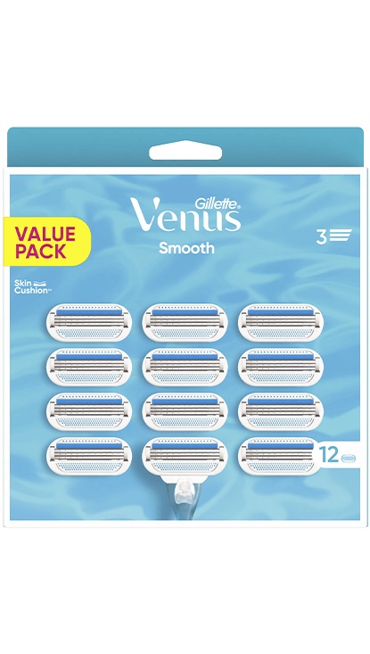 Gillette Venus Smooth Lamette di Ricambio per Donna - Confezione da 12 pz con SkinCushion per una Rasatura Liscia e Senza Irritazioni