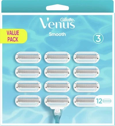 Gillette Venus Smooth Rasoio da Donna con 12 Lamette di Ricambio e 3 Lame per Depilazione Delicata
