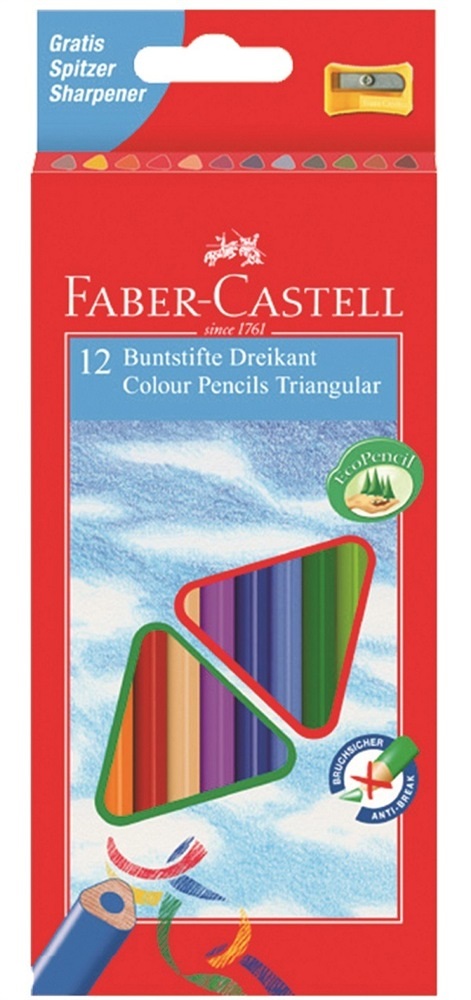 Faber-Castell Set di Matite Colorate Eco Triangolari - 12 Pezzi con Mina Ø3mm e Temperino Incluso