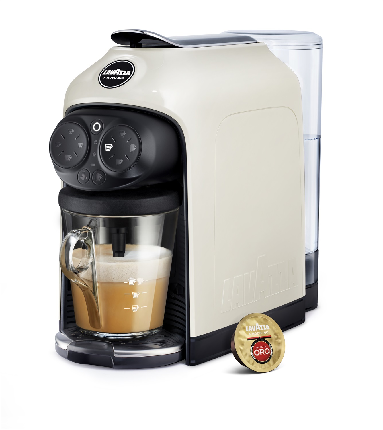 Lavazza Deséa - Macchina per caffè a capsule automatica 1,1 L, 1500 W, Bianco, con interfaccia touch e 5 ricette latte
