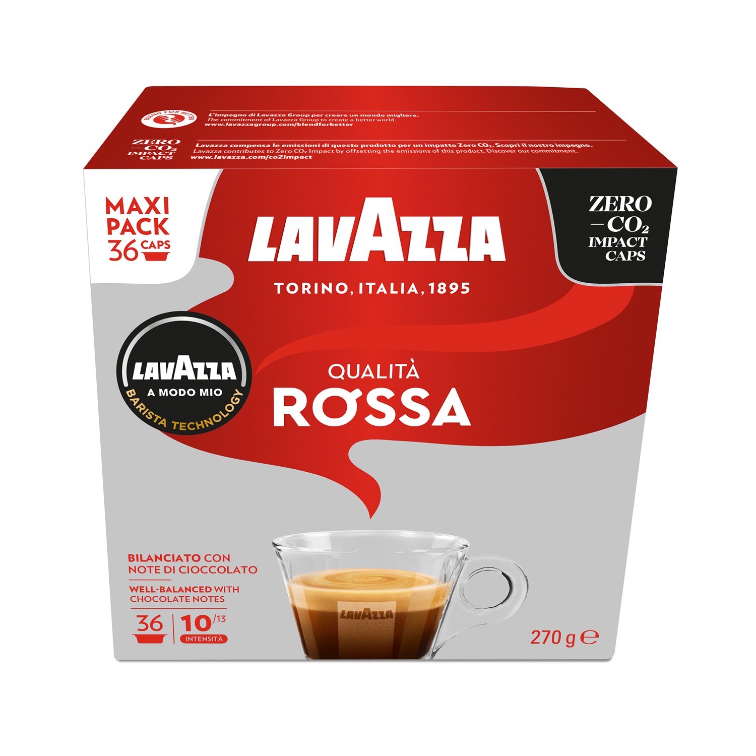 Lavazza A Modo Mio Qualità Rossa - 36 Capsule Caffè Espresso, Arabica e Robusta, Intensità 10/13