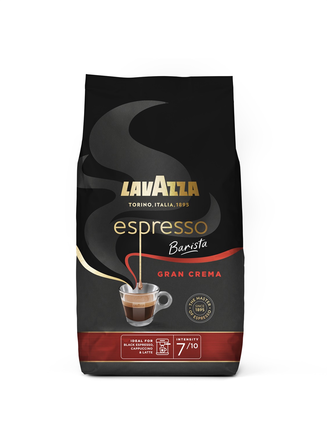 Lavazza Espresso Barista Gran Crema - Caffè in Grani Tostati a Tamburo, Note Aromatiche di Fiori, Arabica e Robusta, Intensità 7/10, Tostatura Leggera, 1 kg