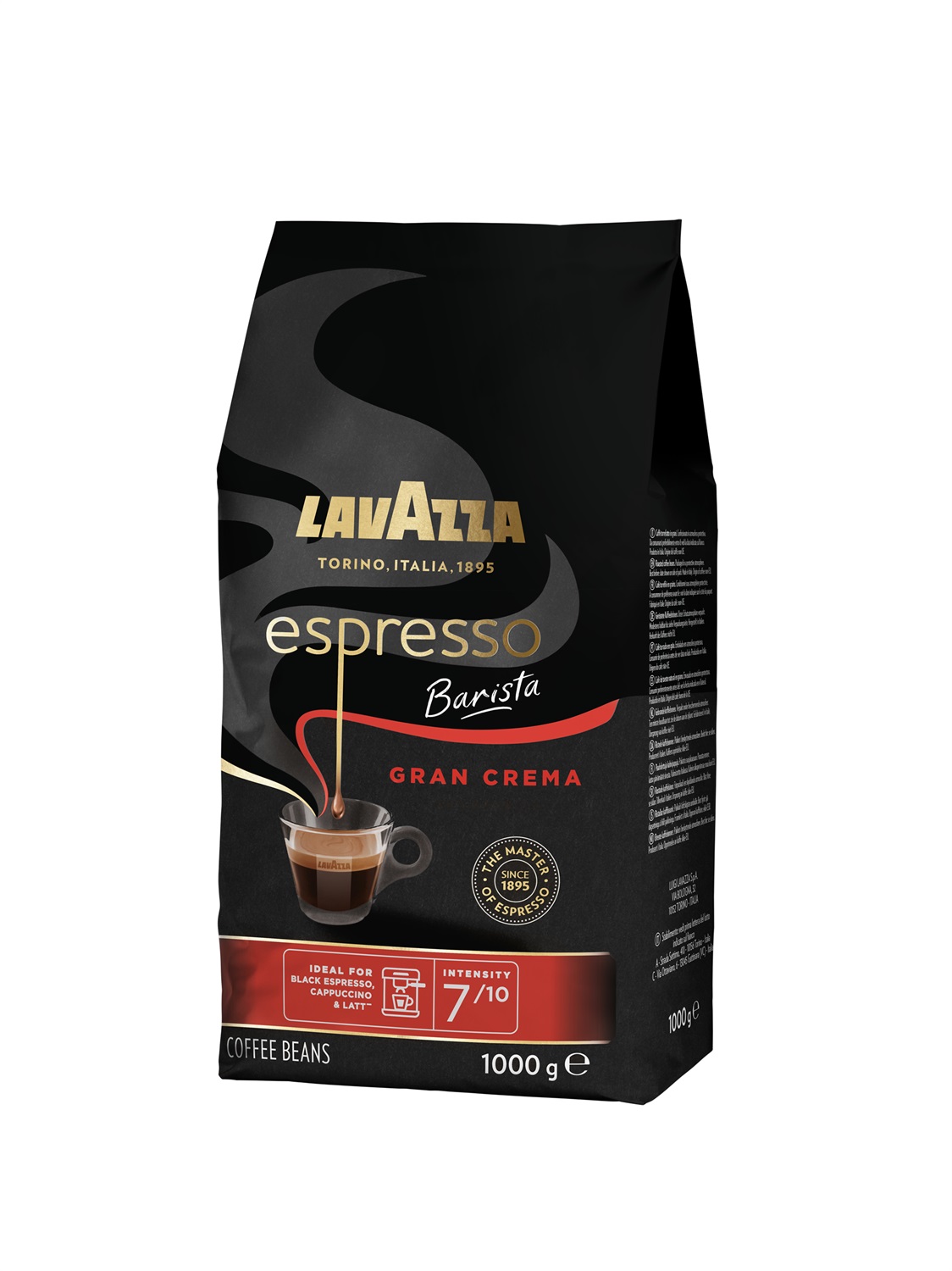 Lavazza Espresso Barista Gran Crema - Caffè in Grani Tostati a Tamburo, Note Aromatiche di Fiori, Arabica e Robusta, Intensità 7/10, Tostatura Leggera, 1 kg