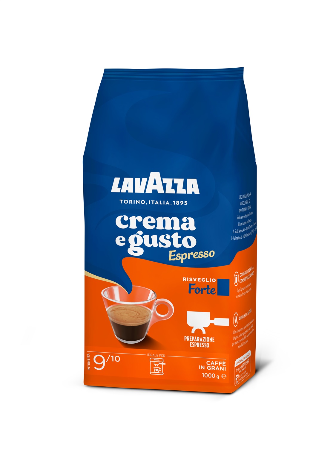 Lavazza Crema e Gusto Forte Caffè in Grani, 1 Kg - Miscela di Arabica e Robusta, Tostatura Media, Espresso Vigoroso e Cremoso