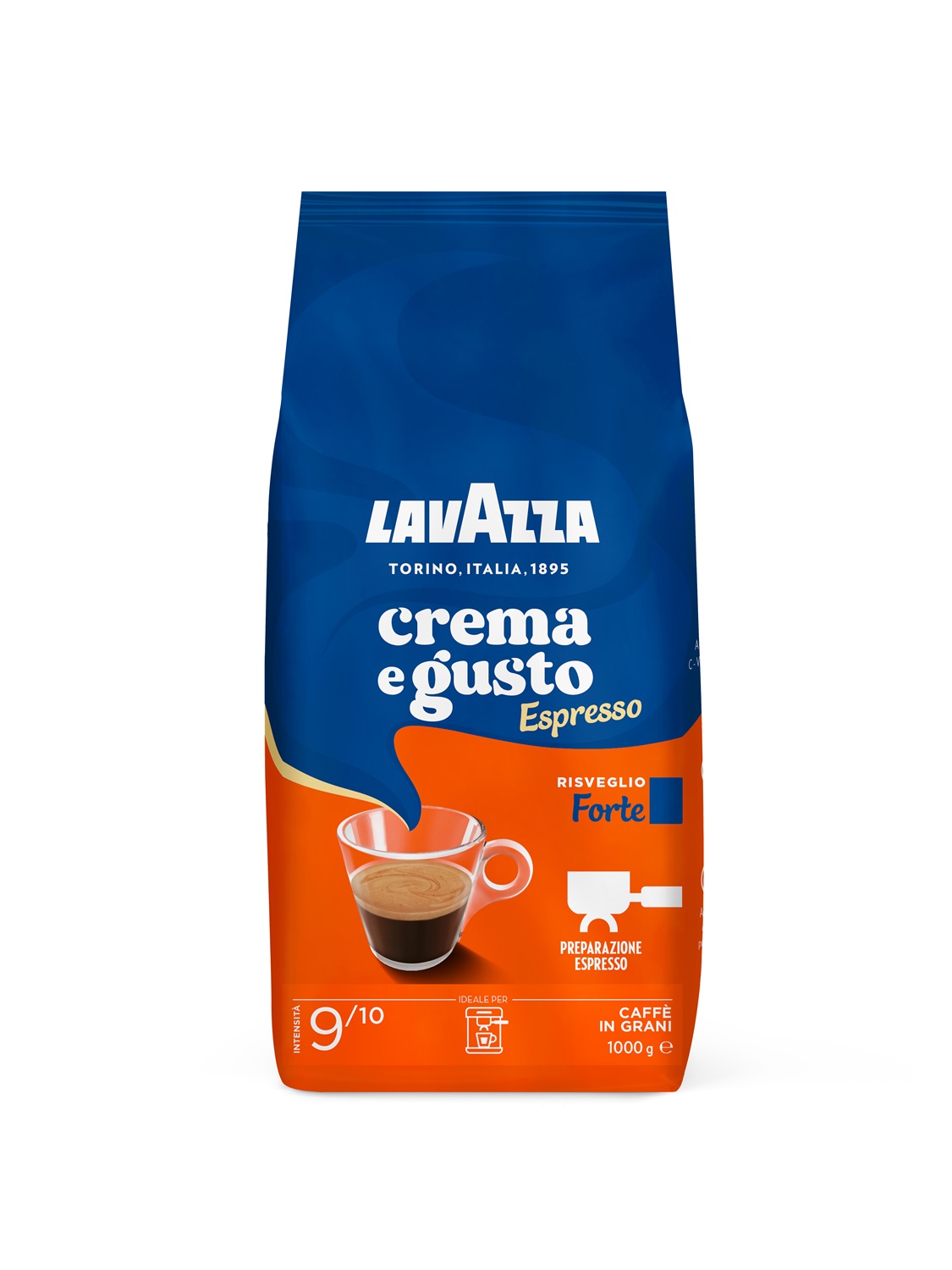 Lavazza Crema e Gusto Forte Caffè in Grani, 1 Kg - Miscela di Arabica e Robusta, Tostatura Media, Espresso Vigoroso e Cremoso