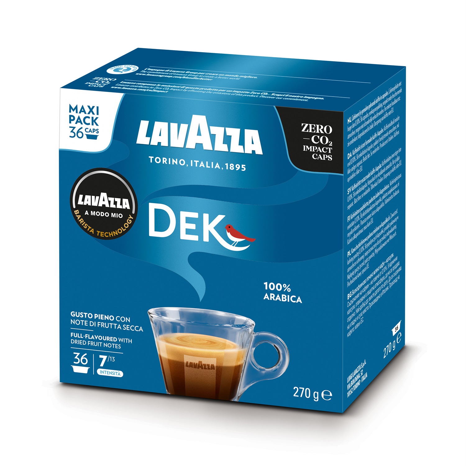 Lavazza A Modo Mio Dek Cremoso - 36 Capsule Decaffeinate, Cremoso e Tostatura Media
