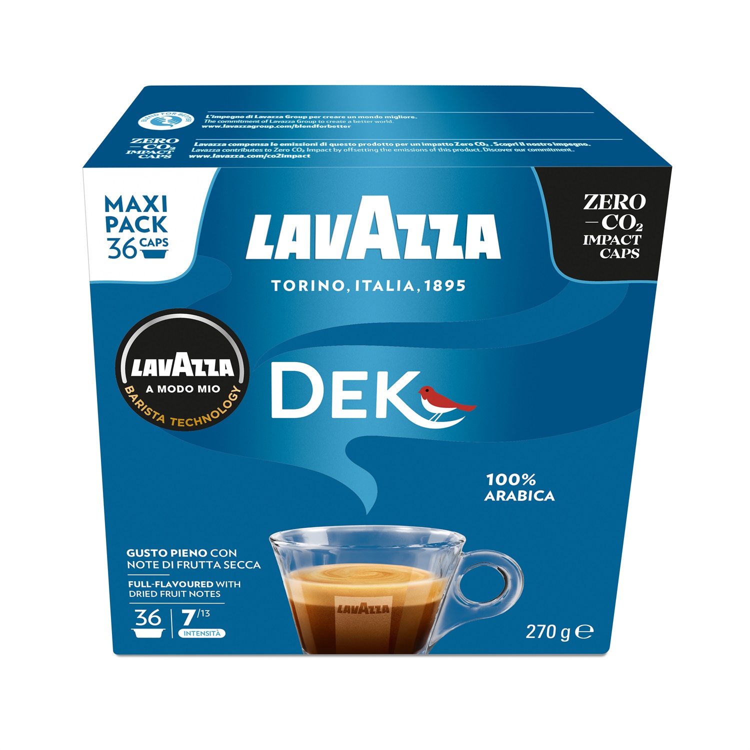 Lavazza A Modo Mio Dek Cremoso - 36 Capsule Decaffeinate, Cremoso e Tostatura Media