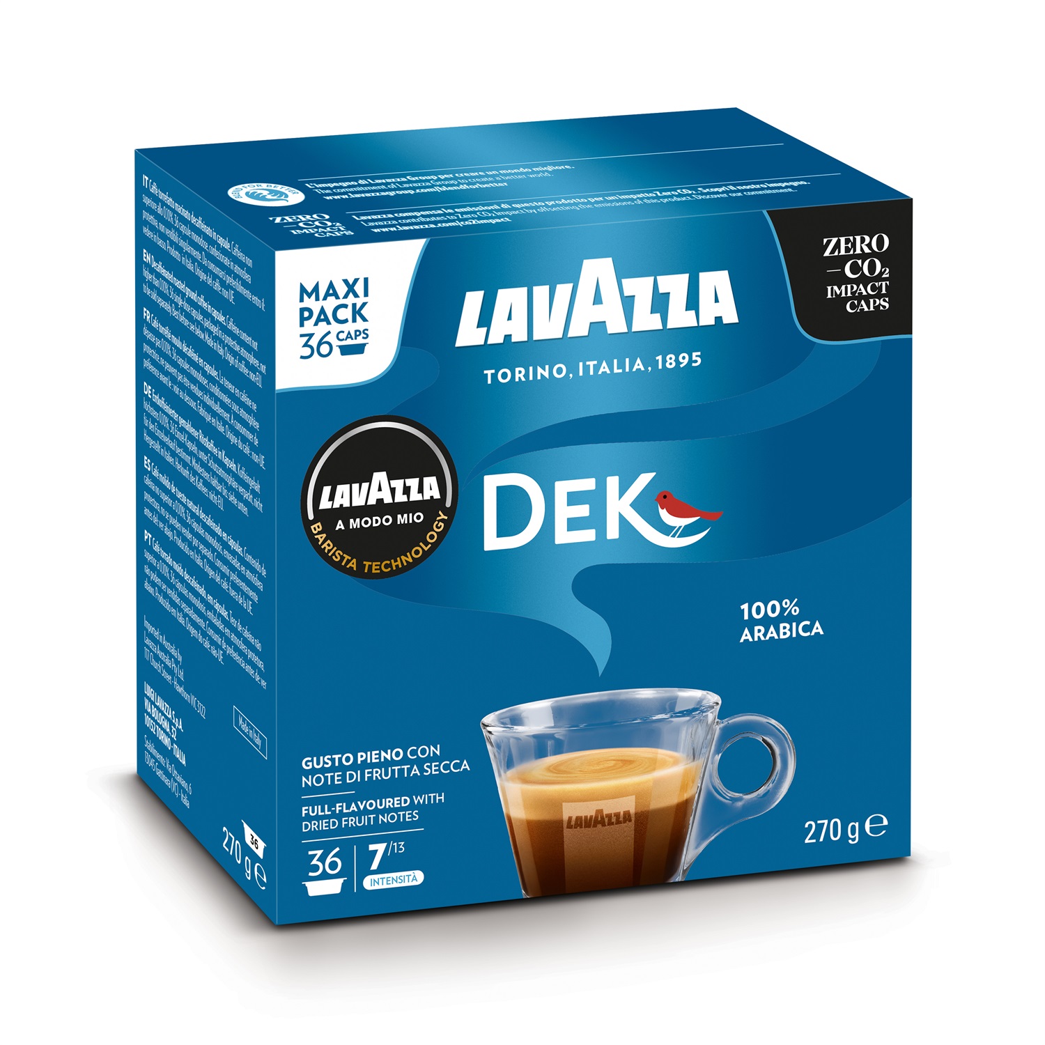 Lavazza A Modo Mio Dek Cremoso - 36 Capsule Decaffeinate, Cremoso e Tostatura Media