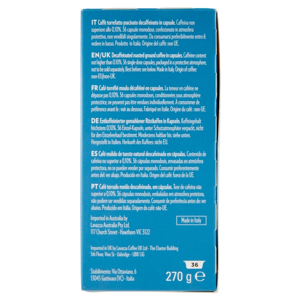 Lavazza A Modo Mio Dek Cremoso - 36 Capsule Decaffeinate, Cremoso e Tostatura Media