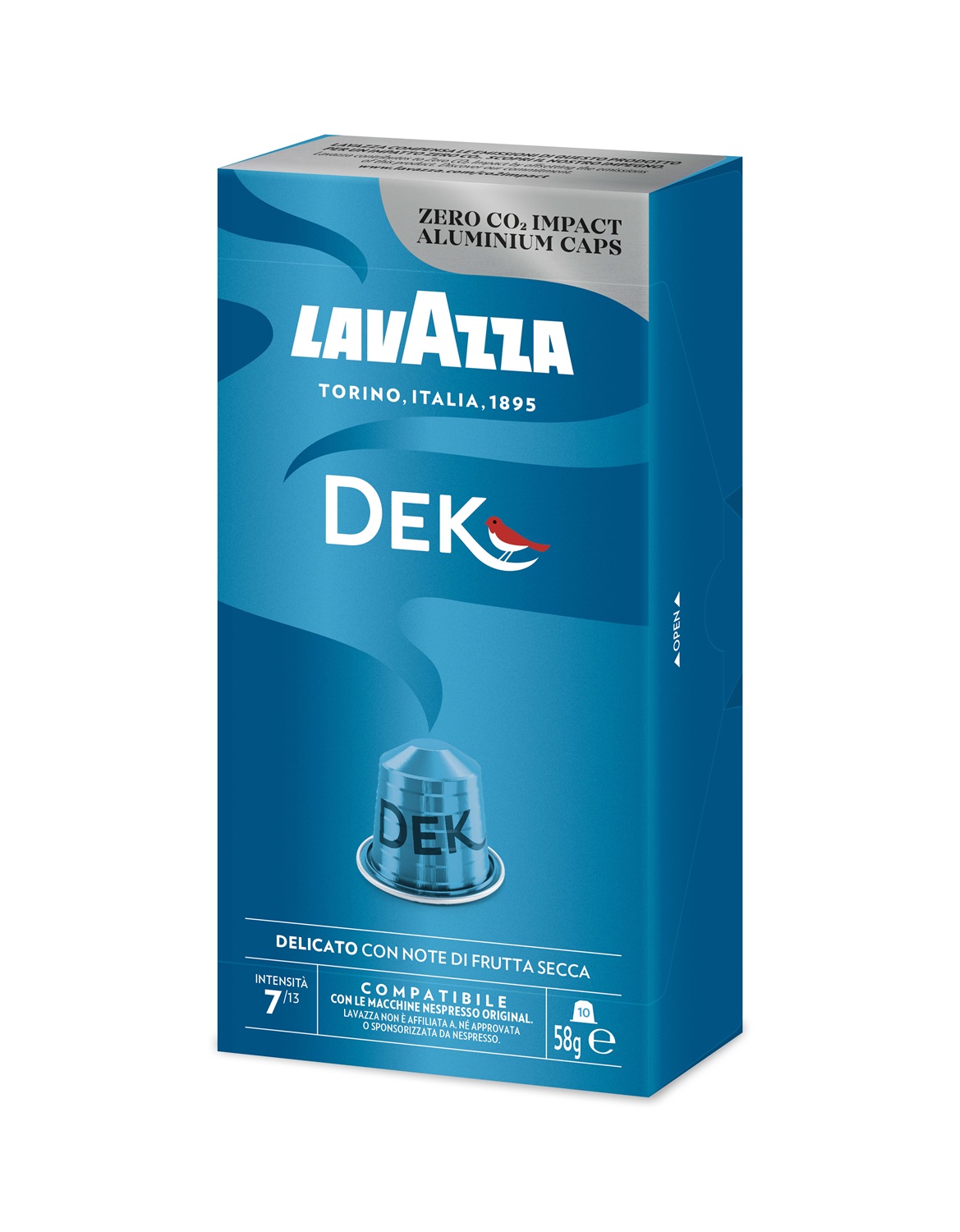 Lavazza Espresso Decaffeinato - Capsule Compatibili Nespresso, 10 Capsule in Alluminio, Note di Frutta Secca e Cioccolato, Intensità 7/13