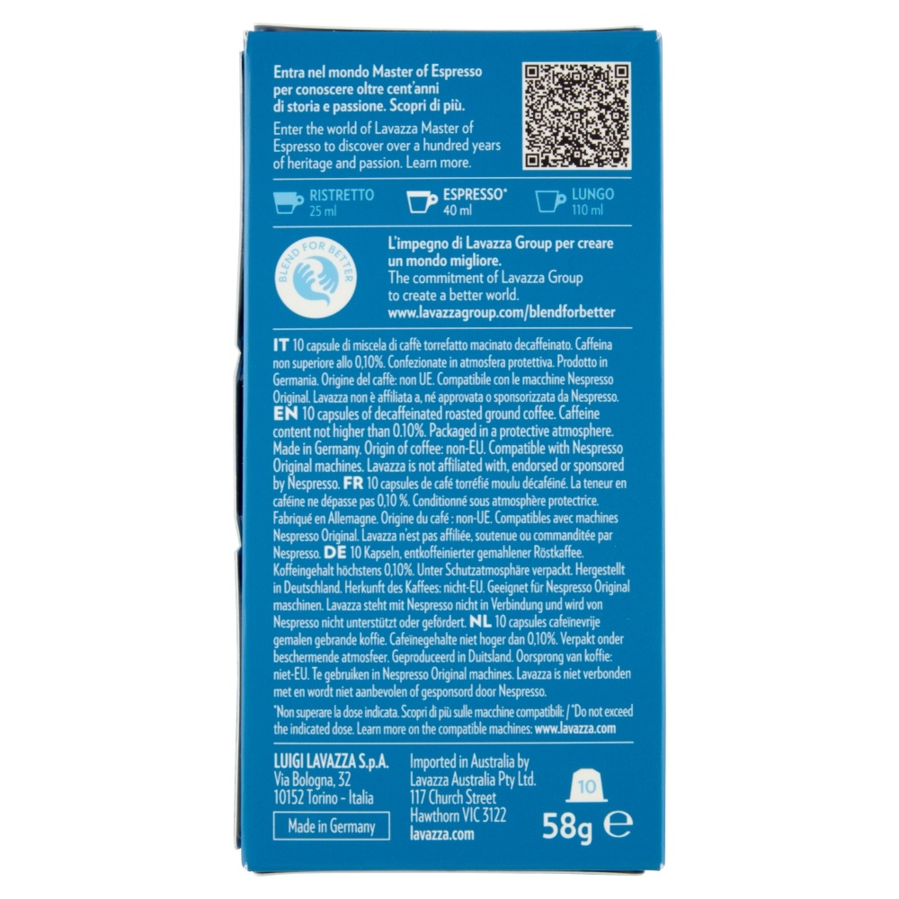 Lavazza Espresso Decaffeinato - Capsule Compatibili Nespresso, 10 Capsule in Alluminio, Note di Frutta Secca e Cioccolato, Intensità 7/13