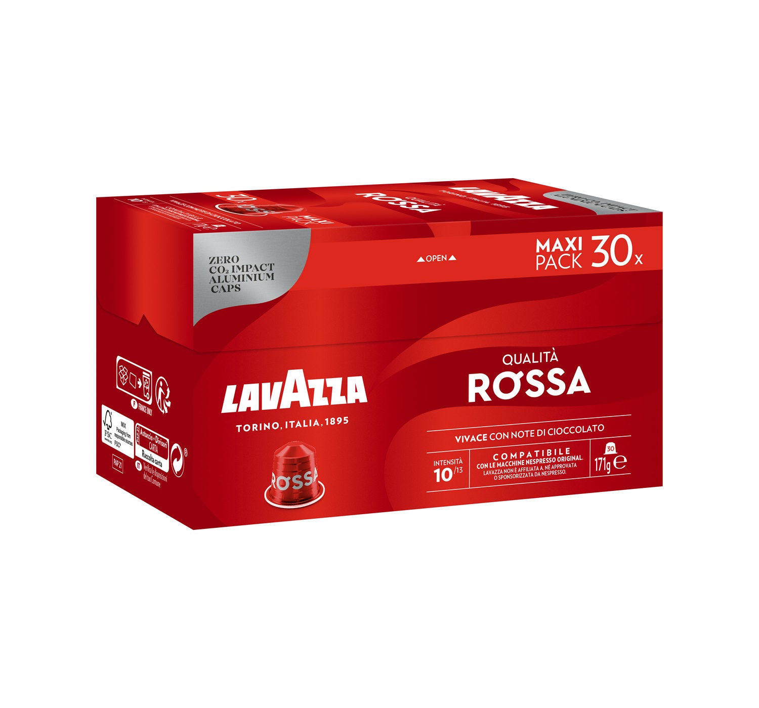 Lavazza Capsule Compatibili Nespresso Qualità Rossa in Alluminio - 30 Capsule con Note di Cioccolato e Frutta Secca