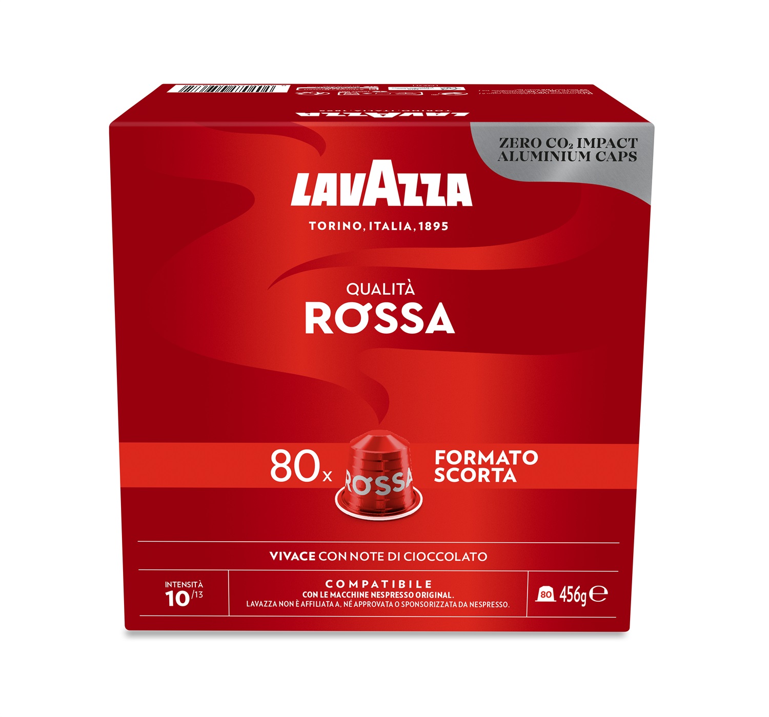 Lavazza Capsule Compatibili Nespresso Qualità Rossa - 80 Capsule in Alluminio, Espresso Equilibrato e Corposo, Intensità 10/13