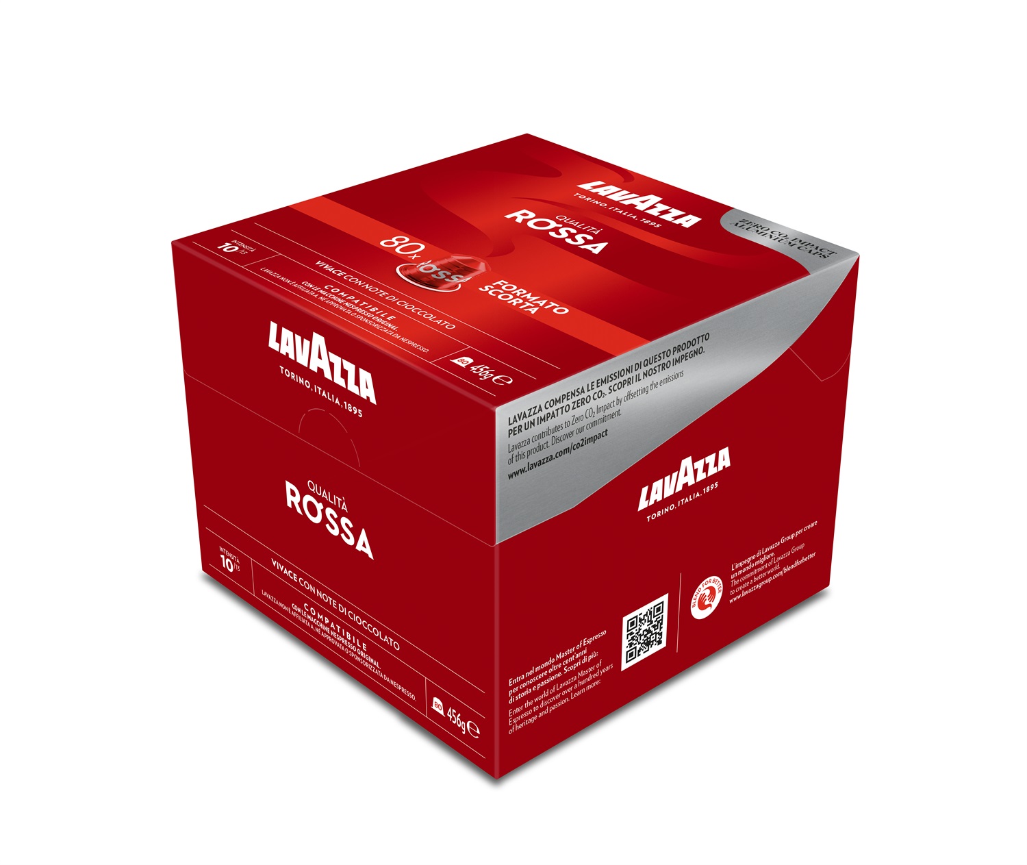 Lavazza Capsule Compatibili Nespresso Qualità Rossa - 80 Capsule in Alluminio, Espresso Equilibrato e Corposo, Intensità 10/13
