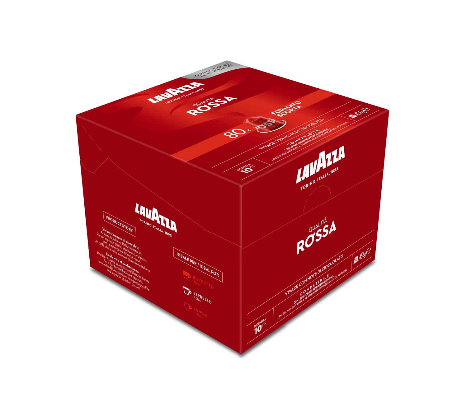 Lavazza Capsule Compatibili Nespresso Qualità Rossa - 80 Capsule in Alluminio, Espresso Equilibrato e Corposo, Intensità 10/13