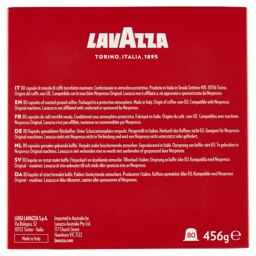 Lavazza Capsule Compatibili Nespresso Qualità Rossa - 80 Capsule in Alluminio, Espresso Equilibrato e Corposo, Intensità 10/13