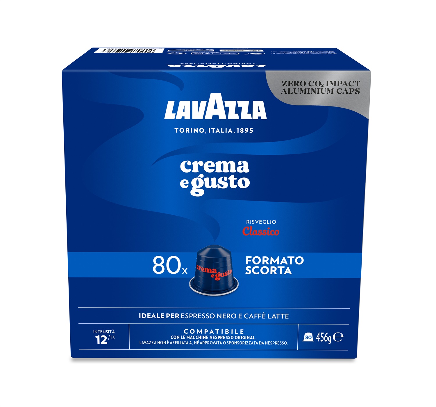 Lavazza Capsule Compatibili Nespresso Crema e Gusto Classico, 80 Capsule in Alluminio, Intensità 12/13