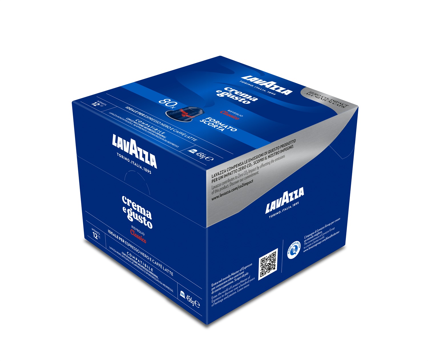 Lavazza Capsule Compatibili Nespresso Crema e Gusto Classico, 80 Capsule in Alluminio, Intensità 12/13