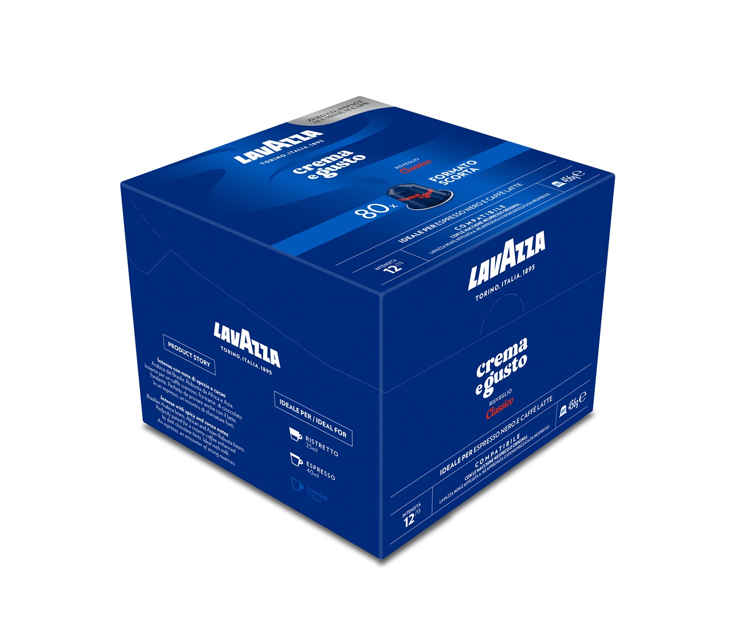 Lavazza Capsule Compatibili Nespresso Crema e Gusto Classico, 80 Capsule in Alluminio, Intensità 12/13