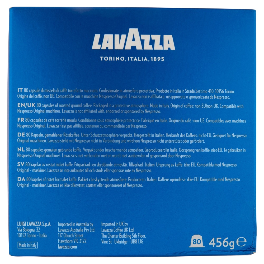 Lavazza Capsule Compatibili Nespresso Crema e Gusto Classico, 80 Capsule in Alluminio, Intensità 12/13