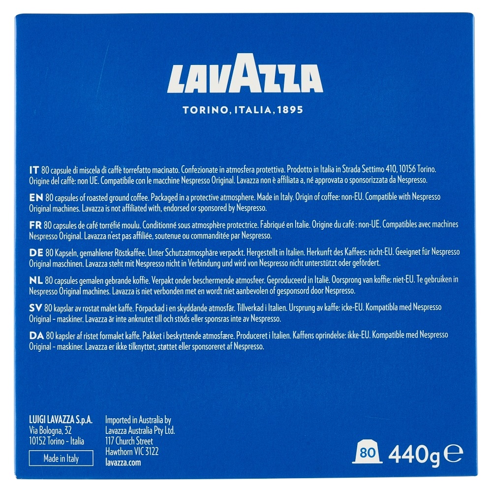 Lavazza Capsule Compatibili Nespresso Crema e Gusto Forte, 80 Capsule in Alluminio, Intensità 13/13, Tostatura Scura