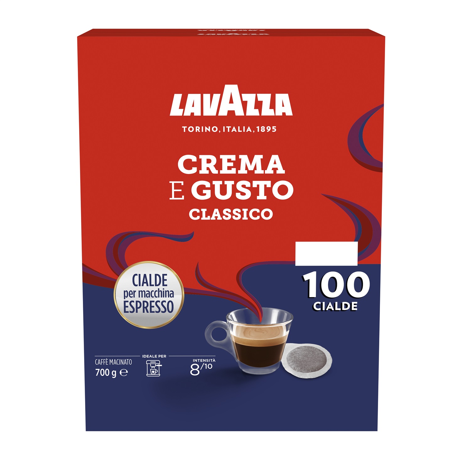 Lavazza Crema e Gusto Classico Cialde caffè 100 pz - Intensità 8/10, 44mm, Compostabili