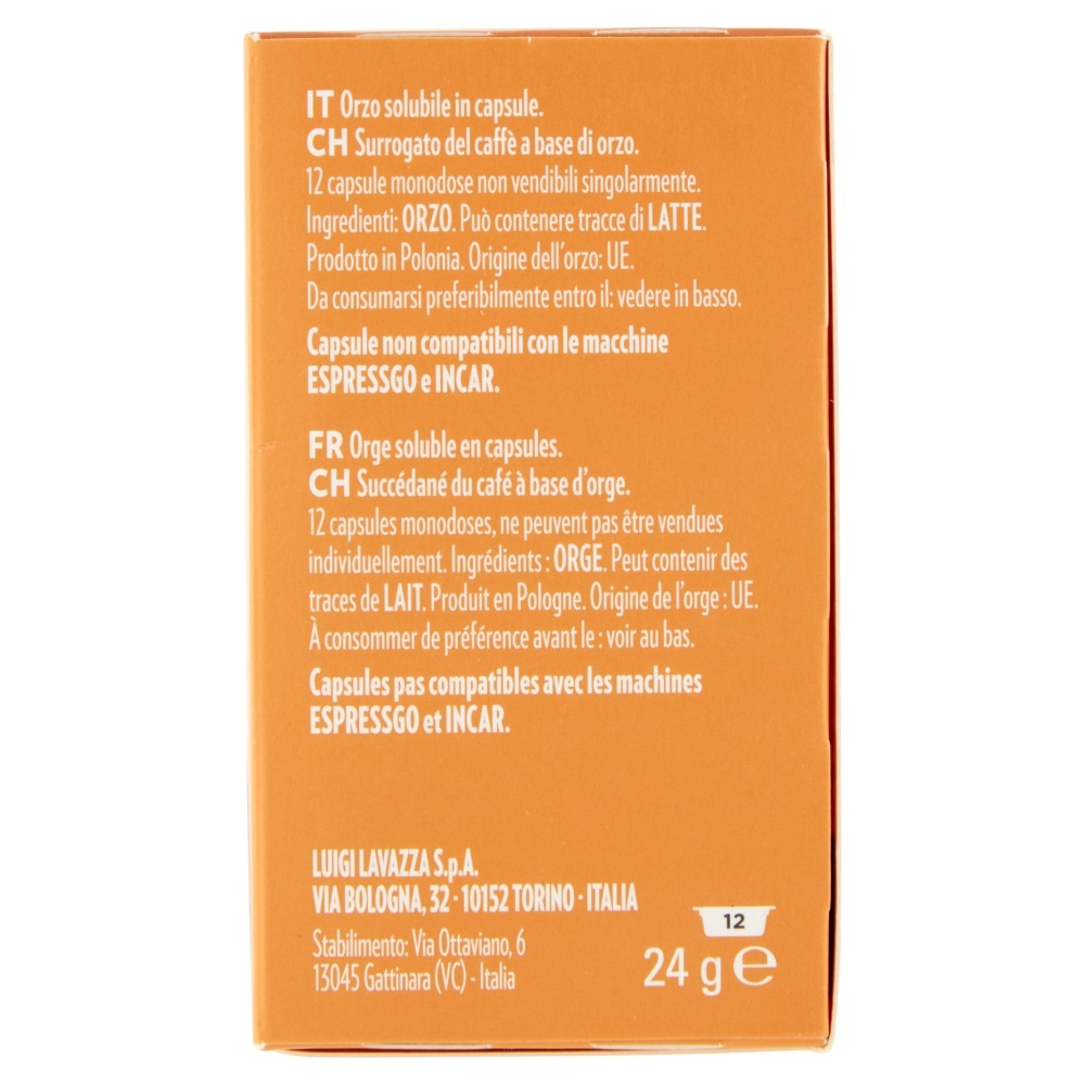 Lavazza A Modo Mio Orzo - Capsule di Caffè, Confezione da 12, Aroma Fragrante di Orzo Tostato, Gusto Equilibrato e Persistente
