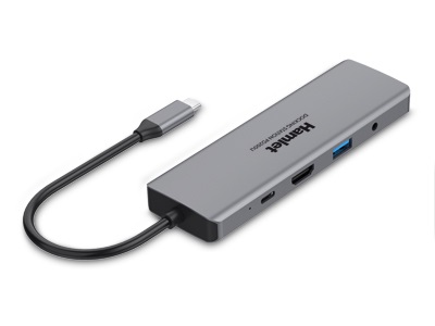 Hamlet HDKC-PD200U Docking Station e Replicatore di Porte per Laptop Cablato USB 3.2 Gen 1 Type-C Grigio con Uscita HDMI 4K Ultra HD e Alimentazione fino a 100W