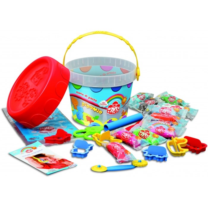 DIDO' Didomio Storie di Pasta - Secchiello Grande Multicolore con 12 Salsicciotti, Formine e Attrezzi per Modellare