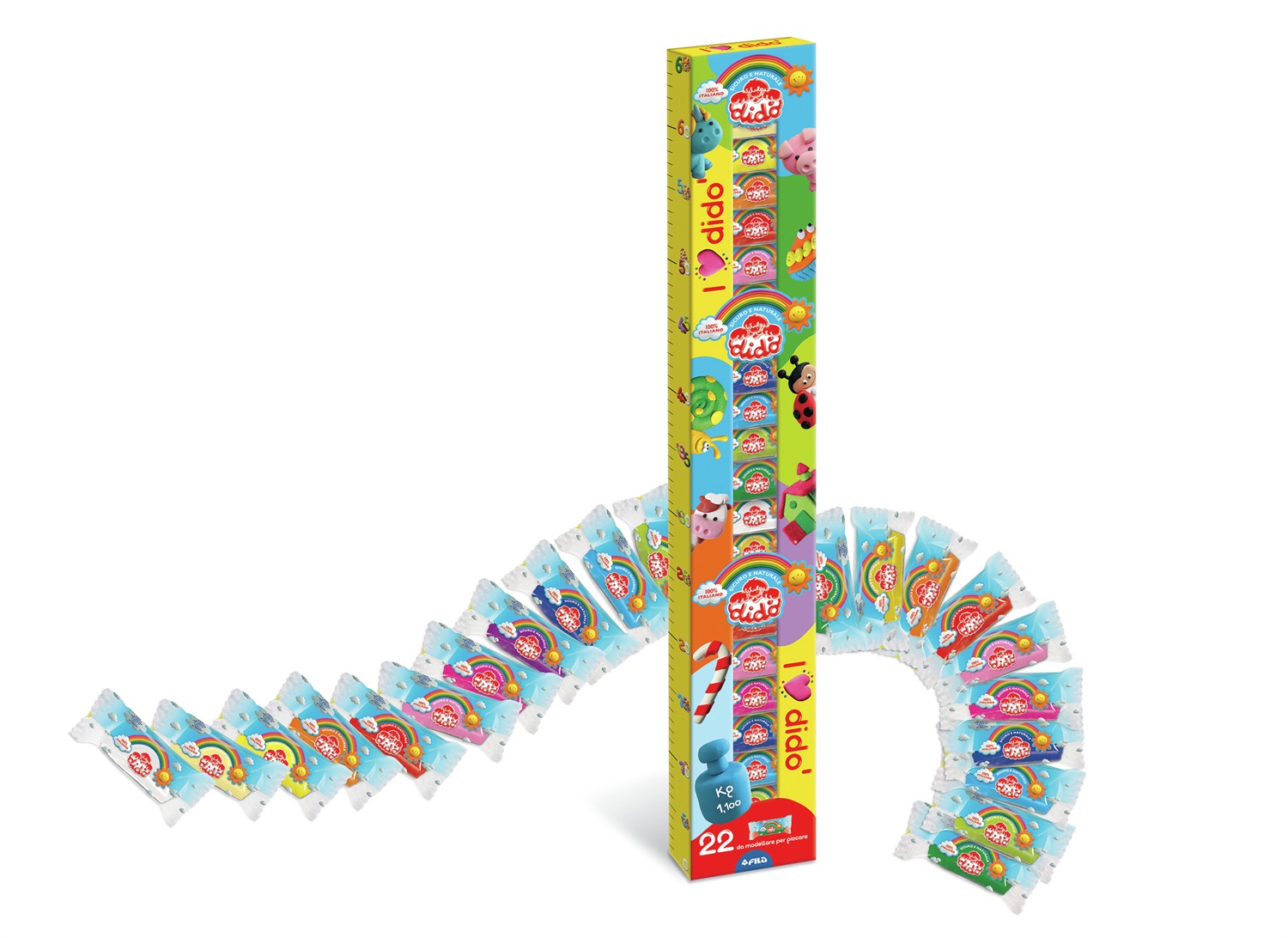 FILA I Love Dido' Infinity Pasta da Modellare - 1 Kg e 100g, 22 salsicciotti colorati (12 classici e 10 glitter), per bambini da 3 a 99 anni
