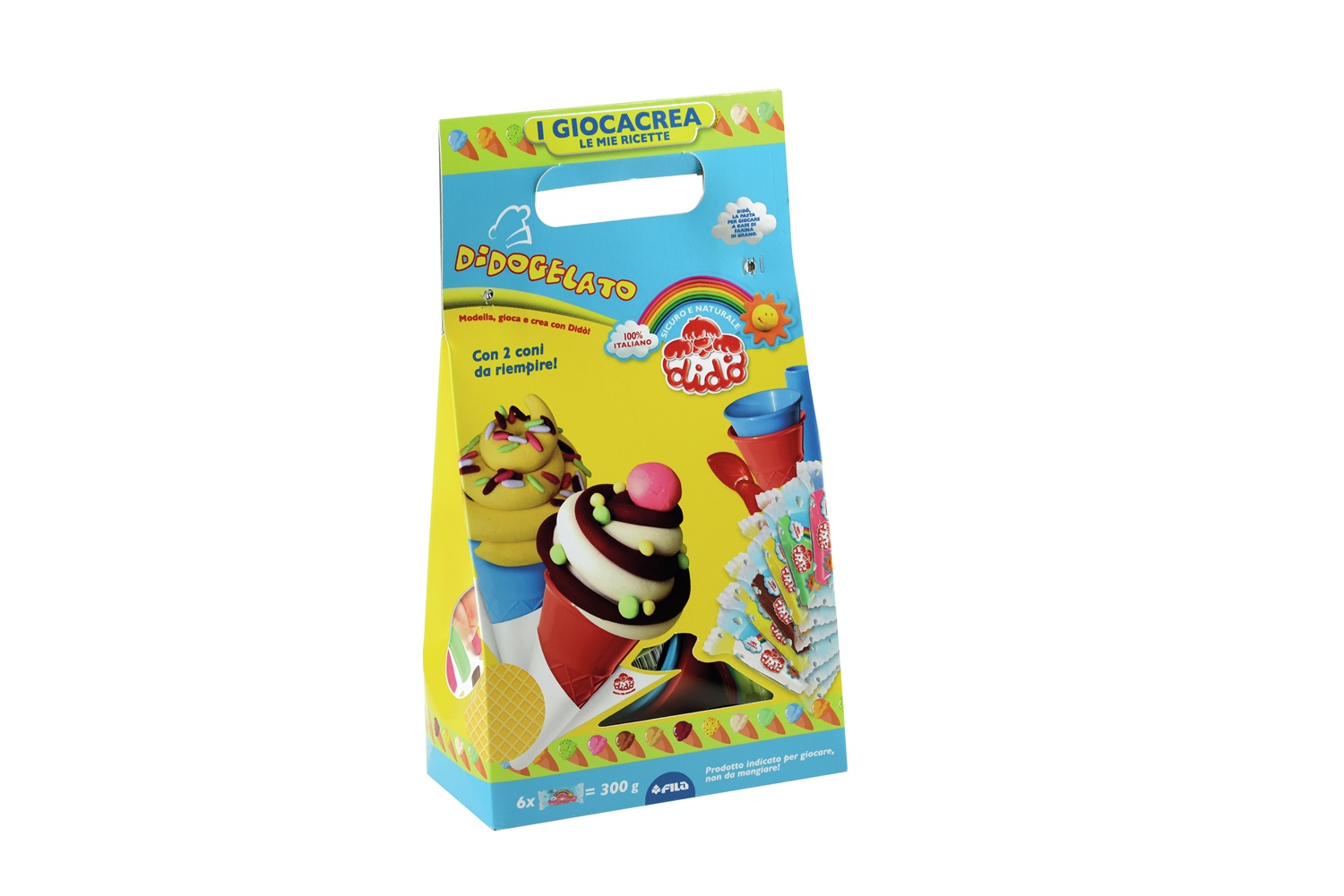 FILA DIDO' GIOCACREA GELATO - Set con 6 salsicciotti, 2 coni gelato, carretto e attrezzini per giocare