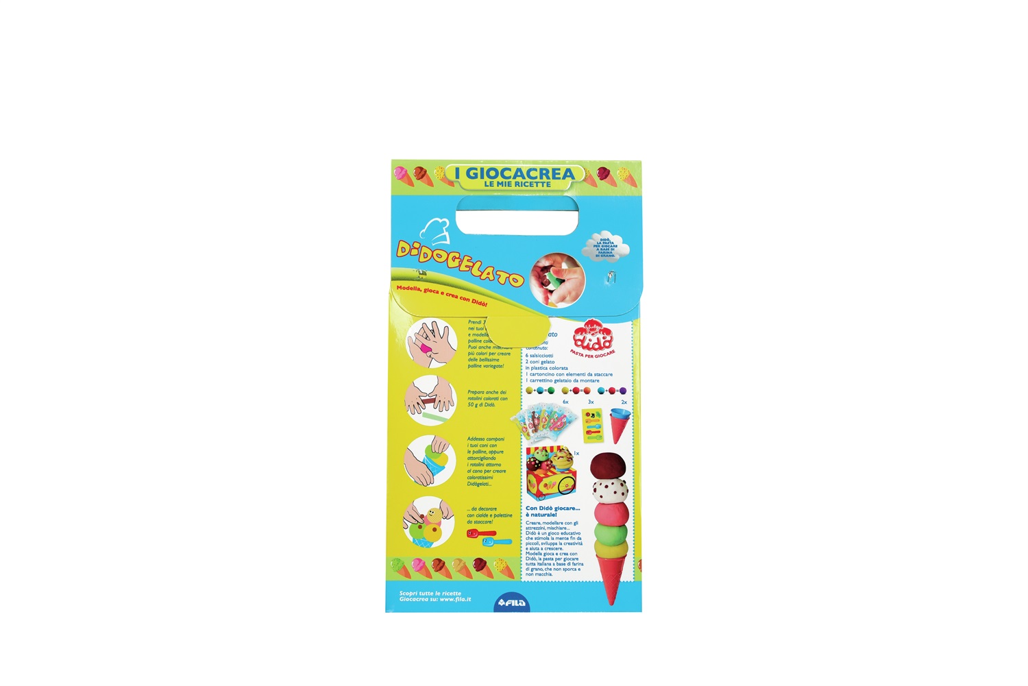 FILA DIDO' GIOCACREA GELATO - Set con 6 salsicciotti, 2 coni gelato, carretto e attrezzini per giocare