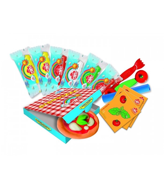 FILA Didò Giocacrea Pizza F399000 - Kit creativo con 6 salsicciotti di pasta modellabile, ruzzola tagliapizza, mattarello e coltellino