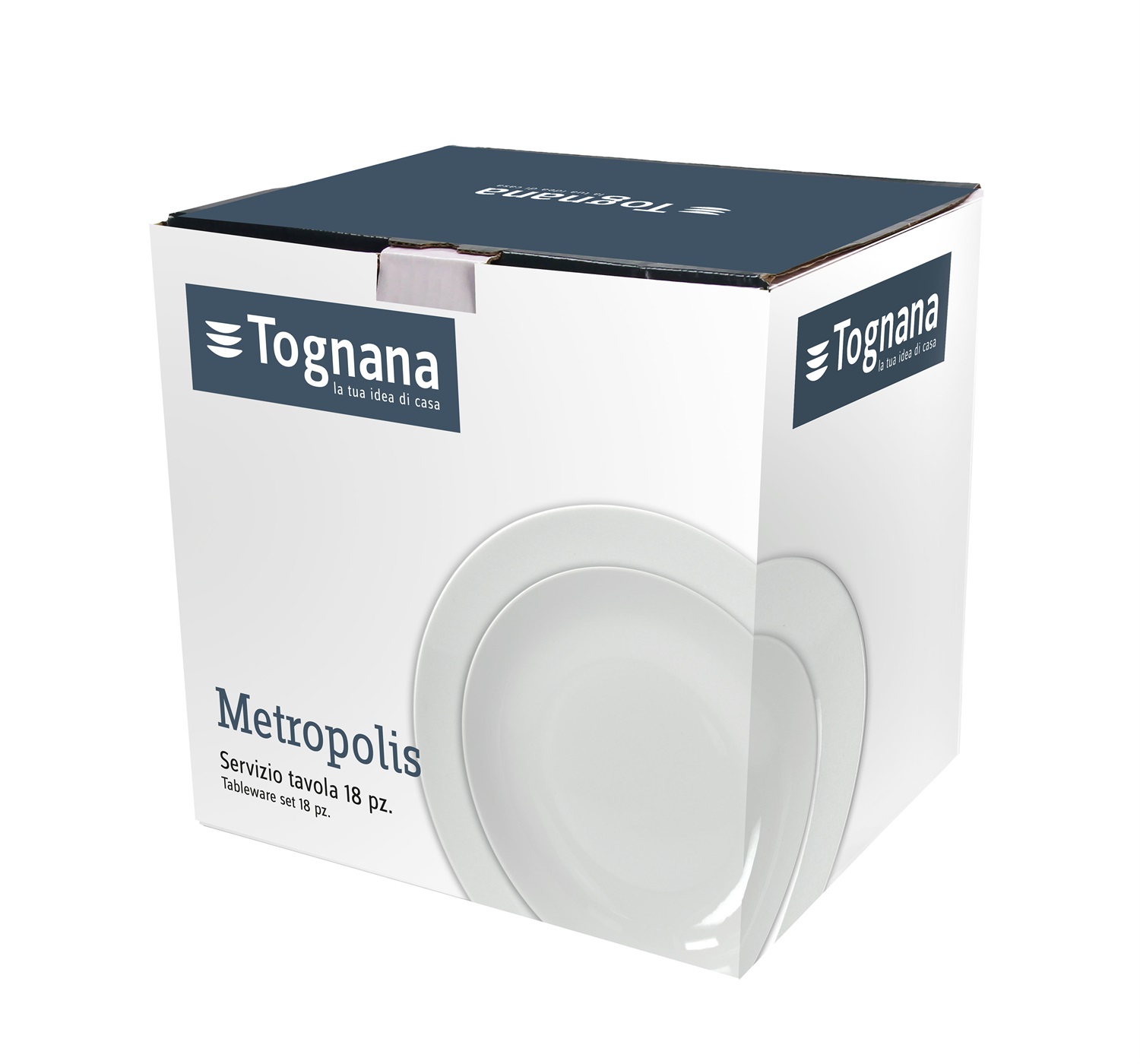 Tognana Metropolis Servizio Tavola 18 Pezzi in Porcellana Bianco per 6 Persone