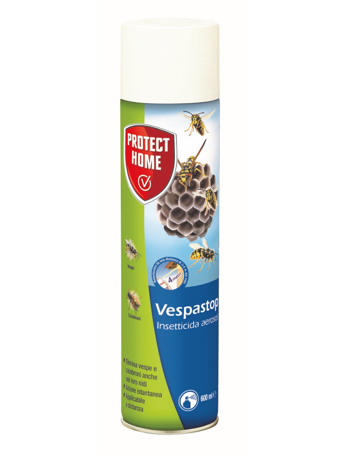 Protect Home Vespastop Insetticida Aerosol 600 ml - Elimina Nidi di Vespe e Calabroni con Schiuma e Piretro Naturale