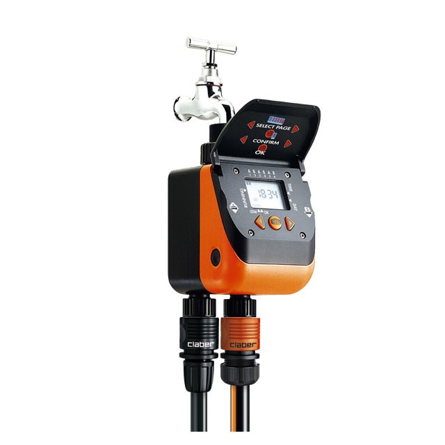 Claber Programmatore Aquadue Duplo - Automatico a Due Vie con Display Grande, Fino a 3 Irrigazioni al Giorno