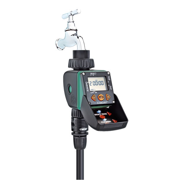 Claber Programmatore Aquauno Video 2 - Timer per Irrigazione Digitale con Ampio Display, Gestione Fino a 2 Irrigazioni al Giorno