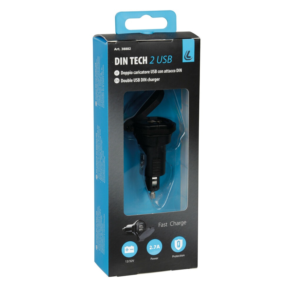 Lampa 38882 Caricabatteria DIN-Tech 2700 mA 12/32V con 2 Porte USB - Ricarica Veloce e Sicura