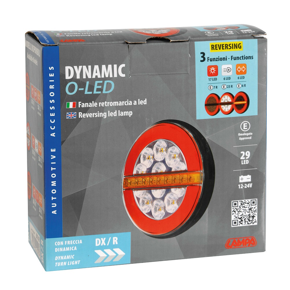 LAMPA Dynamic O-LED Fanale Retromarcia 3 Funzioni 12/24V Destro con Struttura in ABS e Lente in PMMA