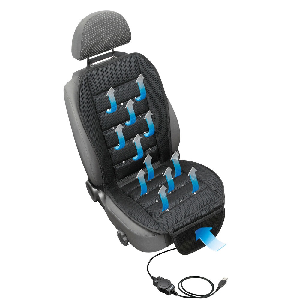 Lampa 54489 Air-Jet Elegance - Coprisedile Ventilato con Schienale, Flusso d'Aria Regolabile e Presa USB per Auto, Camion e Ufficio
