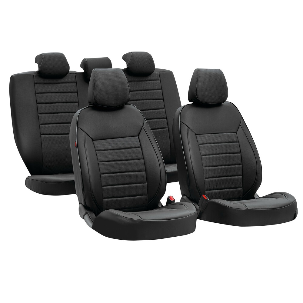 Lampa 54665 Luxury-Leatherette - Set Fodere Coordinate in Pelle Sintetica Nero con Imbottitura e 5 Copri Poggiatesta