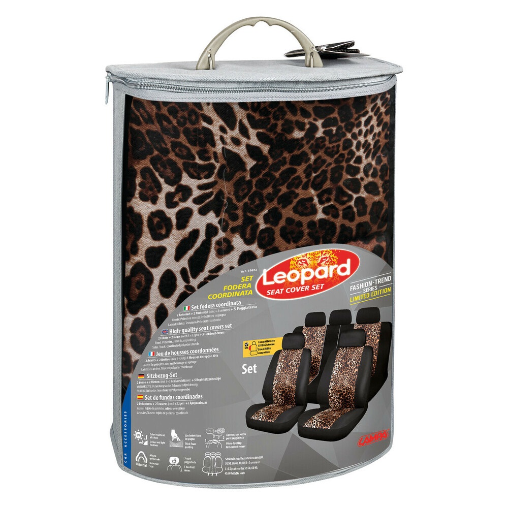 Lampa 54673 Fodere Leopard - Set Universale con 2 Anteriori, 2 Posteriori e 5 Copripoggiatesta in Poliestere