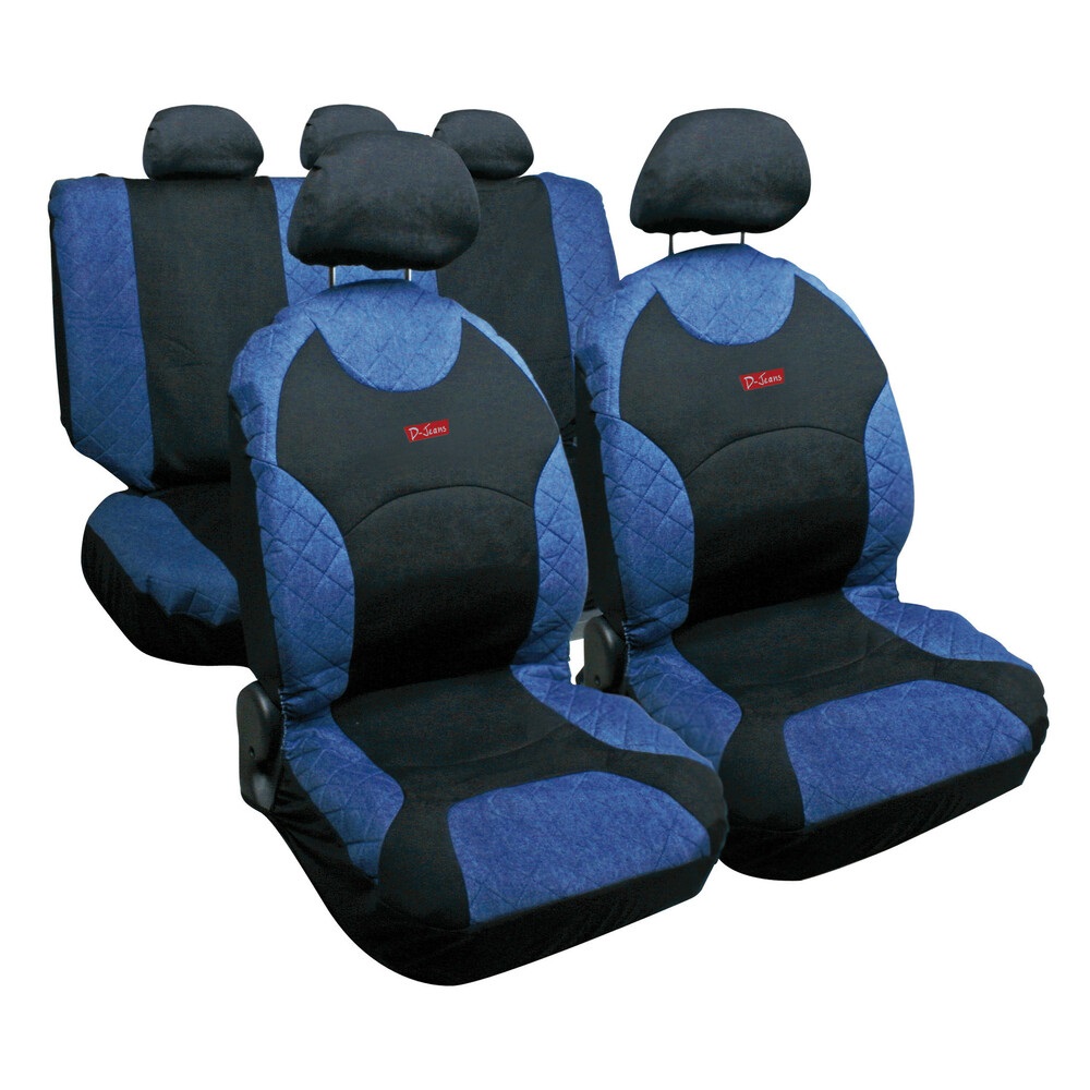 Lampa Drive Jeans Set Coprisedili Universali Blu - 2 Anteriori, 2 Posteriori, 5 Poggiatesta in Tessuto Jeans