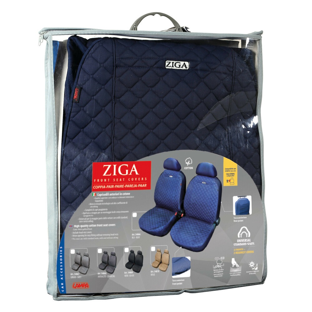 Lampa Ziga Coppia Coprisedili Anteriori Universali in Cotone Blu con Imbottitura e Retro Tecnologico
