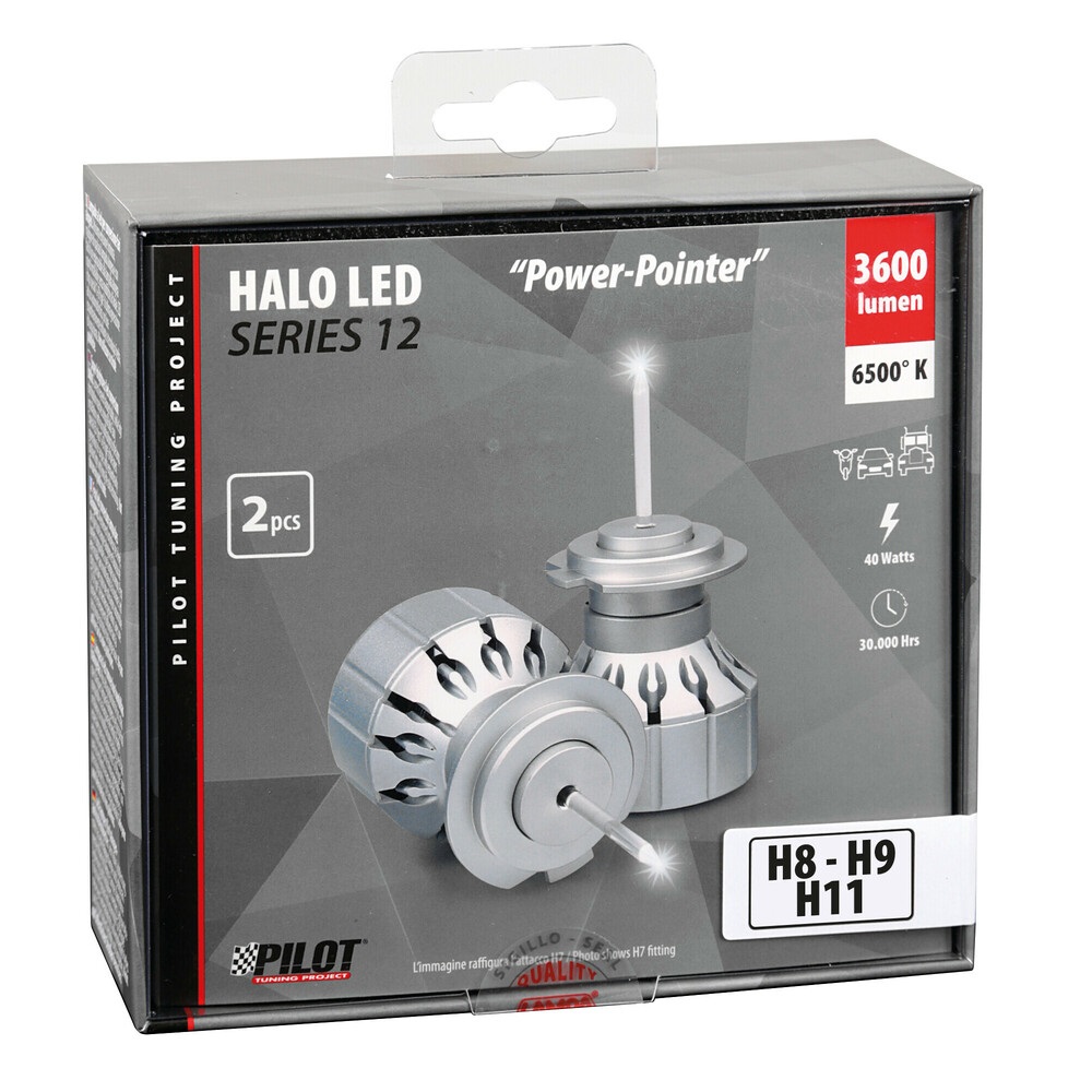 Pilot 57746 Lampadina LED Halo Serie 12 Power-Pointer 9-32V (H8-H9-H11) 40W PGJ19-X - 2 lampadine